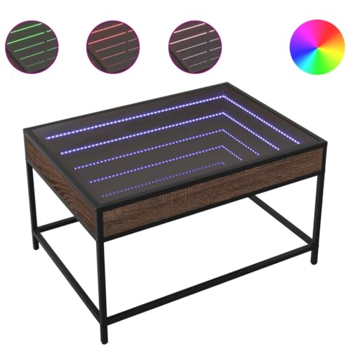 ULUYYUC Couchtisch Modern Wohnzimmer Möbel Coffee Table Living Room Sofa Table - Couchtisch mit Infinity-LED Braun Eichen-Optik 70x50x41 cm für Küche Esszimmer Sitzecke Wohnzimmer von ULUYYUC