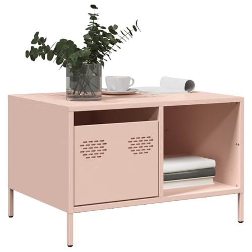 ULUYYUC Couchtisch Rosa Industriedesign mit Stauraum Beistelltisch aus Stahl 68,5x50x43,5 cm für Wohnzimmer Schlafzimmer von ULUYYUC