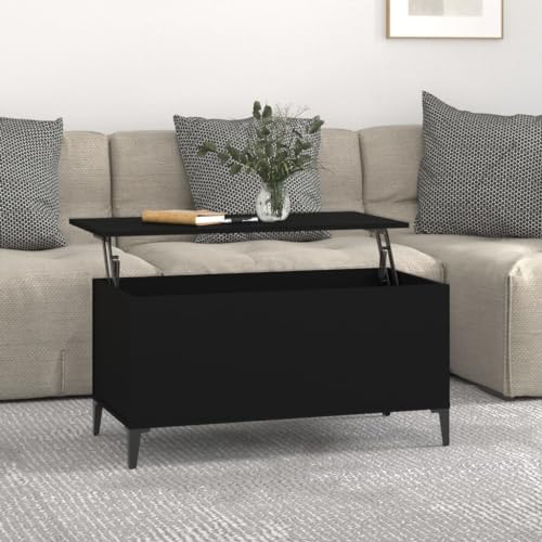ULUYYUC Couchtisch Schwarz Höhenverstellbar mit Stauraum 90x44,5x45 cm Holzwerkstoff Metall für Wohnzimmer und Schlafzimmer von ULUYYUC