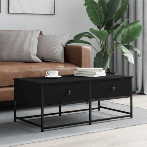 ULUYYUC Couchtisch Schwarz Holzwerkstoff Metall 100x51x40 cm mit verstellbaren Beinen und Stauraum für Wohnzimmer Dekoration von ULUYYUC