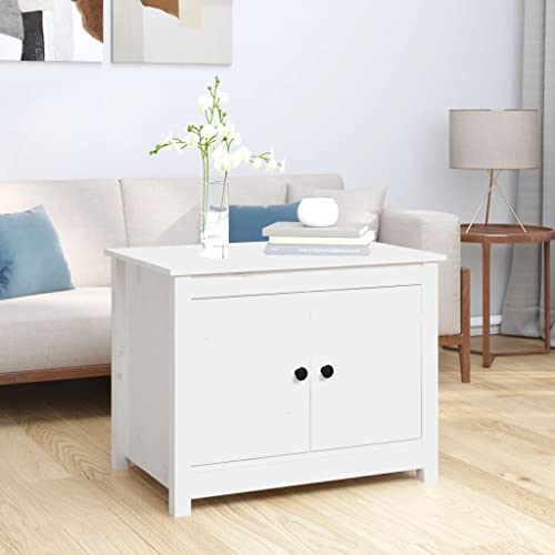 ULUYYUC Couchtisch Weiß Massivholz Kiefer mit 4 Fächern 71x49x55 cm Stauraum Beistelltisch für Wohnzimmer von ULUYYUC