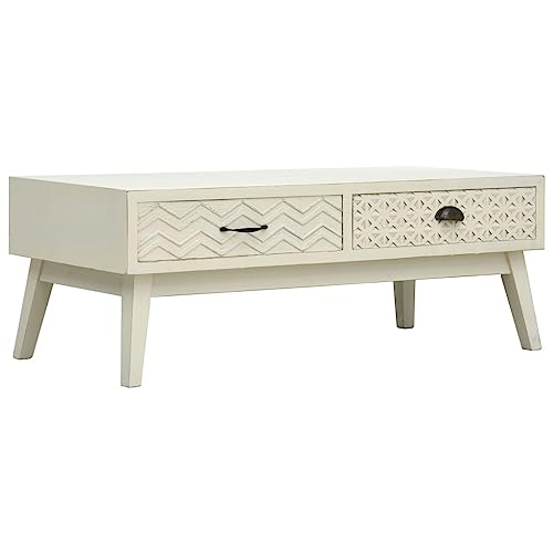 ULUYYUC Couchtisch mit 2 Schubladen Schnitzerei Grau 110x50x40 cm Holz Vintage Stil MDF Kiefer Beistelltisch Wohnzimmer von ULUYYUC