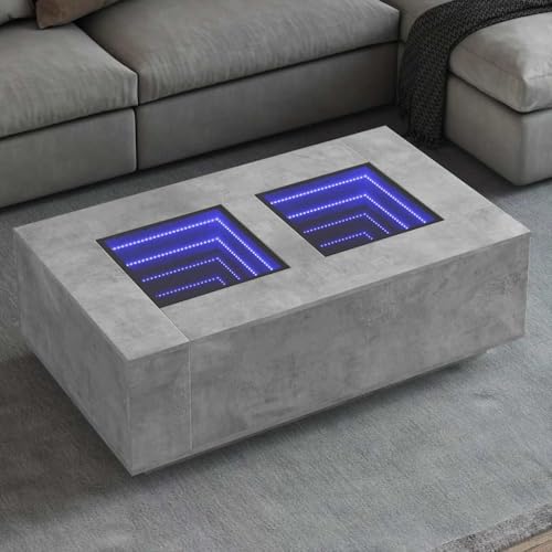 ULUYYUC Couchtisch mit Infinity LED Spiegel Betongrau 116x69x40 cm Einstellbare RGB-Beleuchtung Stabiler Holzwerkstoff Tisch für Wohnzimmer Schlafzimmer als Beistelltisch oder Kaffeetisch von ULUYYUC