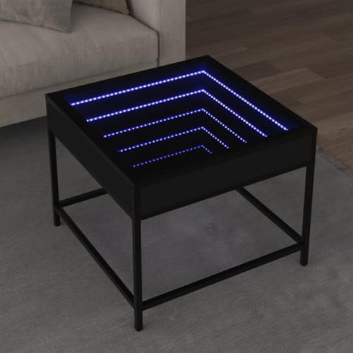 ULUYYUC Couchtisch mit Infinity LED Spiegel Schwarz 50x50x41 cm Holzwerkstoff Metall Wohnzimmer Tisch Beistelltisch mit RGB Beleuchtung von ULUYYUC