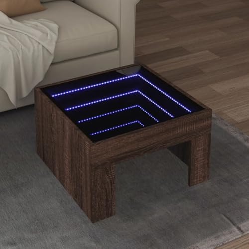 ULUYYUC Couchtisch mit LED Infinity-Spiegel Braun Eichen-Optik 50x50x30 cm Beistelltisch Ablagetisch für Wohnzimmer Schlafzimmer von ULUYYUC