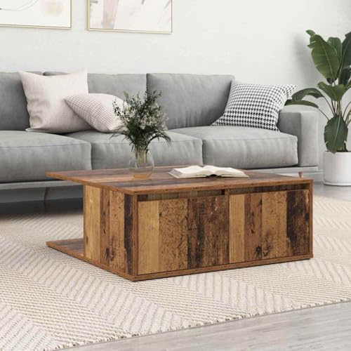 ULUYYUC Couchtisch mit Schubladen Altholz 80x80x31 cm Holzwerkstoff Moderner Beistelltisch mit Stauraum für Wohnzimmer Dekoration von ULUYYUC