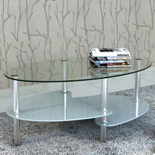 ULUYYUC Dreistufiger Couchtisch Weiß Modernes Design 90x45x43cm Hartglas Metall Wohnzimmer Schlafzimmer Beistelltisch von ULUYYUC