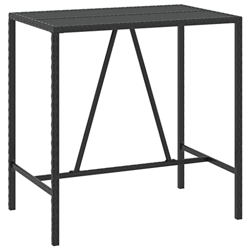 ULUYYUC Gartentisch Klein Beistelltische Fürs Wohnzimmer Coffee Table Kleiner Tisch - Bartisch mit Glasplatte Schwarz 110x70x110 cm Poly Rattan für Esszimmer Wohnzimmer Campingplatz Balkon von ULUYYUC