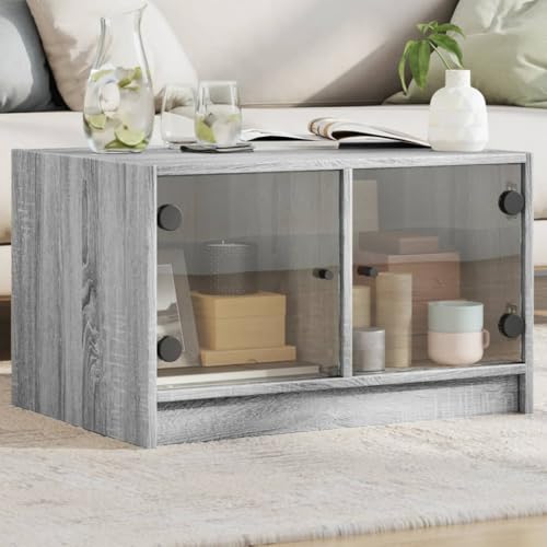 ULUYYUC Grau Sonoma Couchtisch mit Glastüren 68x50x42 cm Moderner Beistelltisch mit Stauraum für Wohnzimmer von ULUYYUC