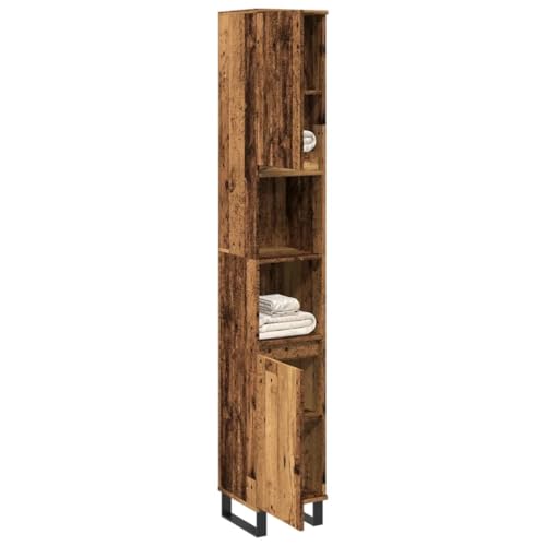 ULUYYUC Hochschrank Altholz 30x30x190 cm aus Holzwerkstoff und Eisen Füße Robustes Badmöbel mit viel Stauraum Modernes Design für Badezimmer Flur Küche WC von ULUYYUC