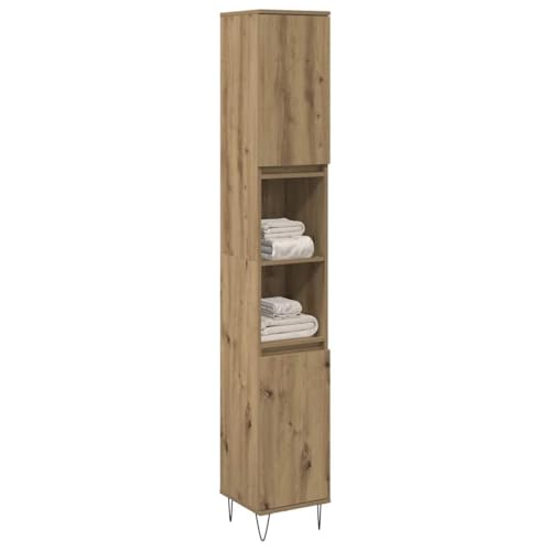 ULUYYUC Hochschrank Artisan Eiche 30x30x190cm Badmöbel mit Eisenbeinen und 4 Fächern Modernes Design für Badezimmer Gäste-WC und Flur von ULUYYUC