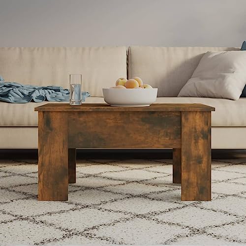 ULUYYUC Höhenverstellbarer Couchtisch Räuchereiche Holzwerkstoff 79x49x41 cm mit Verstecktem Stauraum für Wohnzimmer Esstisch und Schreibtisch von ULUYYUC