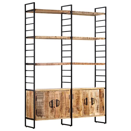 ULUYYUC Industrielles Bücherregal mit 4 Ebenen aus Mangoholz und Eisen 124x30x180 cm Schmaler Regalschrank mit 6 Regalen und 4 Türen für Wohnzimmer Büro Deko von ULUYYUC