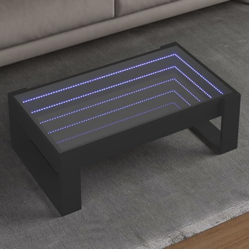 ULUYYUC Infinity LED Couchtisch Schwarz 90x53x30 cm mit RGB-Beleuchtung und Spiegel Multifunktionaler Beistelltisch für Wohnzimmer Schlafzimmer von ULUYYUC