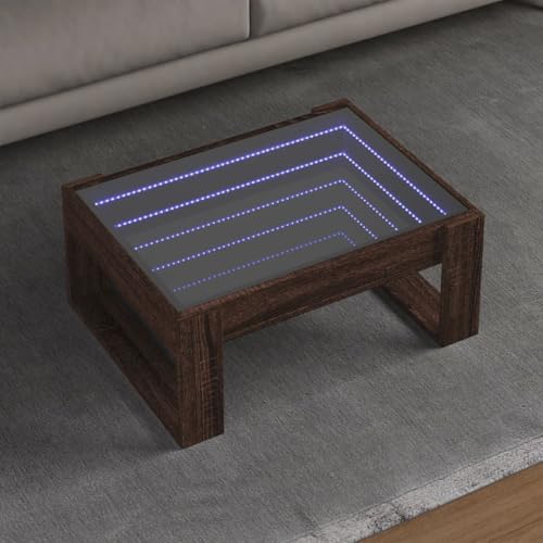 ULUYYUC Infinity-LED Couchtisch mit Braun Eichen-Optik 70x53x30 cm Beistelltisch mit RGB-Beleuchtung für Wohnzimmer Schlafzimmer Modernes Design von ULUYYUC