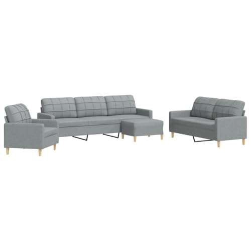 ULUYYUC Jugendsofa Couch Klein Lesesessel Sitzecke Wohnzimmer - 4-TLG. Sofagarnitur mit Fußhocker Hellgrau Stoff für Jugendzimmer Esszimmer Küche Wohnzimmer von ULUYYUC