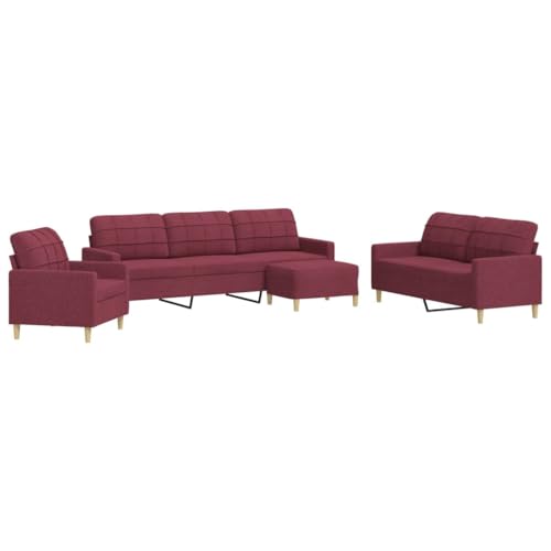 ULUYYUC Jugendsofa Couch Klein Lesesessel Sitzecke Wohnzimmer - 4-TLG. Sofagarnitur mit Fußhocker Weinrot Stoff für Jugendzimmer Esszimmer Küche Wohnzimmer von ULUYYUC