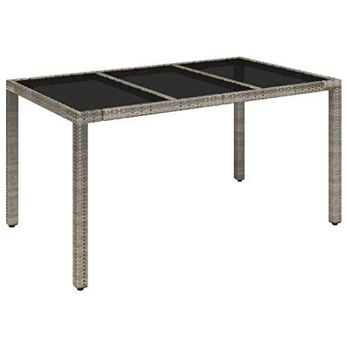 ULUYYUC Kaffeetisch Campingtisch Bartisch Stubentisch - Gartentisch mit Glasplatte Grau 150x90x75 cm Poly Rattan für Esszimmer Wohnzimmer Garten Campingplatz von ULUYYUC