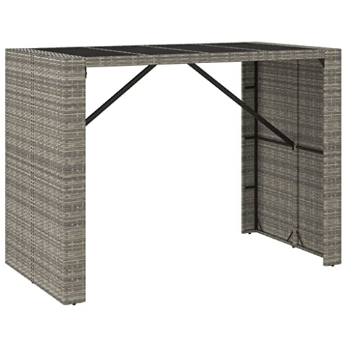 ULUYYUC Kaffeetisch Campingtisch Coffee Table Kleiner Tisch - Bartisch mit Glasplatte Grau 145x80x110 cm Poly Rattan für Campingplatz Garten Balkon Küche von ULUYYUC