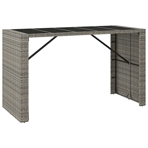 ULUYYUC Kaffeetisch Campingtisch Coffee Table Kleiner Tisch - Bartisch mit Glasplatte Grau 185x80x110 cm Poly Rattan für Campingplatz Garten Balkon Küche von ULUYYUC