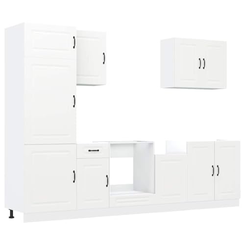 ULUYYUC Kitchen Cabinets Küchenunterschrank Gartenschrank Sideboard Wohnzimmer - 7-TLG. Küchenschrank-Set Kalmar Weiß Holzwerkstoff für Wohnzimmer Hausbar Küche Werkstatt von ULUYYUC