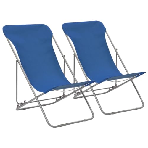 ULUYYUC Klappbare Strandstühle, Sessel Sonnenliege Gartenstühle Loungesessel Geeignet für Innenhof Schwimmbad Hinterhof Speisesaal 2 STK. Stahl und Oxford-Gewebe Blau von ULUYYUC