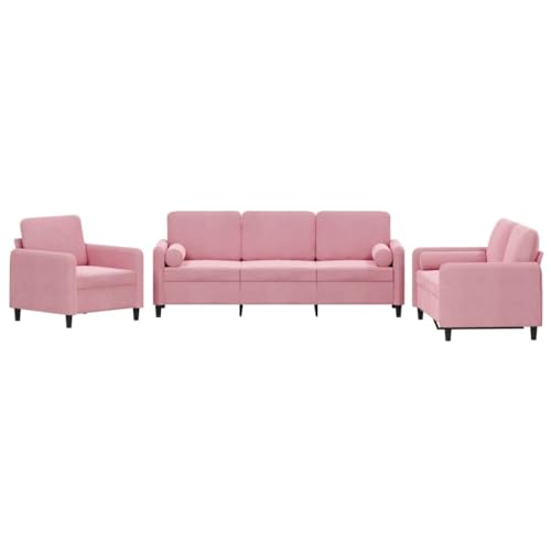 ULUYYUC Kleine Sofa Gartensofa Kleines Sofa für Jugendzimmer Sitzecke Wohnzimmer - 3-TLG. Sofagarnitur mit Kissen Rosa Samt für Esszimmer Küche Wohnzimmer Schlafzimmer von ULUYYUC