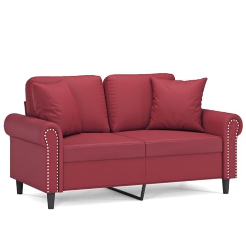 ULUYYUC Kleine Sofa Küchensofa Moderne Sessel Sitzecke Wohnzimmer - 2-Sitzer-Sofa mit Zierkissen Weinrot 120 cm Kunstleder für Esszimmer Küche Wohnzimmer Jugendzimmer von ULUYYUC