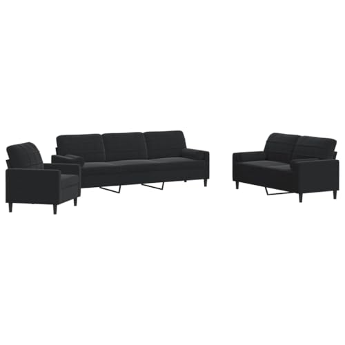 ULUYYUC Kleine Sofa Küchensofa Moderne Sessel Sitzecke Wohnzimmer - 3-TLG. Sofagarnitur mit Kissen und Nackenrollen Schwarz Samt für Jugendzimmer Schlafzimmer Esszimmer Balkon von ULUYYUC