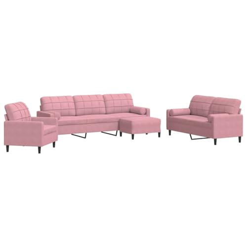 ULUYYUC Kleine Sofa Küchensofa Moderne Sessel Sitzecke Wohnzimmer - 4-TLG. Sofagarnitur mit Kissen und Nackenrollen Rosa Samt für Jugendzimmer Schlafzimmer Esszimmer Balkon von ULUYYUC