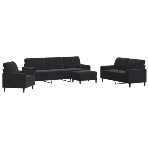 ULUYYUC Kleine Sofa Küchensofa Moderne Sessel Sitzecke Wohnzimmer - 4-TLG. Sofagarnitur mit Kissen und Nackenrollen Schwarz Samt für Jugendzimmer Schlafzimmer Esszimmer Balkon von ULUYYUC