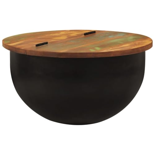 ULUYYUC Kleiner Couchtisch Schwarz Rund 50 cm Altholz Massiv Vintage mit Staufach Beistelltisch Nachttisch für Wohnzimmer Schlafzimmer Flur von ULUYYUC