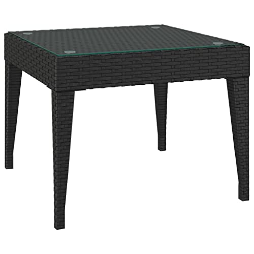 ULUYYUC Kleiner Schrank Tisch Wohnzimmer Beistelltisch Couch Couchtisch Klein - Beistelltisch Schwarz 50x50x38 cm Poly Rattan und Hartglas für Garten Balkon Schlafzimmer Wohnbereich von ULUYYUC