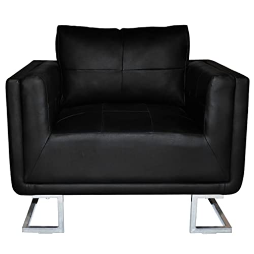 ULUYYUC Kleiner Sessel Gaming Stuhl Schreibtischstuhl Bequemer - Würfel-Sessel mit Verchromten Beinen Schwarz Kunstleder für Büro Esszimmer Schlafzimmer Wohnzimmer von ULUYYUC