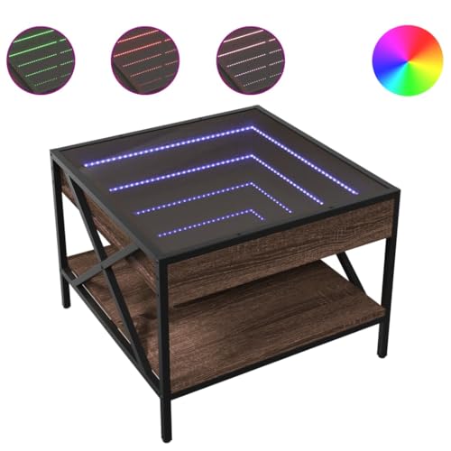 ULUYYUC Kleiner Tisch Wohnzimmer Möbel Sofa Tisch Tisch Wohnzimmer Modern - Couchtisch mit Infinity-LED Braun Eichen-Optik 50x50x38 cm für Sitzecke Esszimmer Wohnzimmer Küche von ULUYYUC