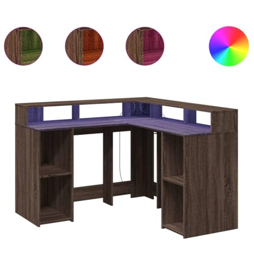 ULUYYUC Konferenztisch Gaming Tisch Couchtisch Beistelltisch Couch - LED-Schreibtisch Braun Eichen-Optik 130x130x91 Holzwerkstoff für Wohnzimmer Jugendzimmer Büro Balkon von ULUYYUC