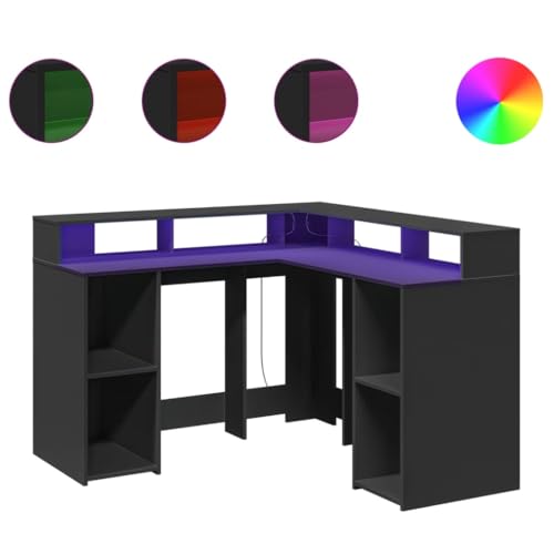 ULUYYUC Konferenztisch Gaming Tisch Couchtisch Beistelltisch Couch - LED-Schreibtisch Schwarz 130x130x91 cm Holzwerkstoff für Wohnzimmer Jugendzimmer Büro Balkon von ULUYYUC