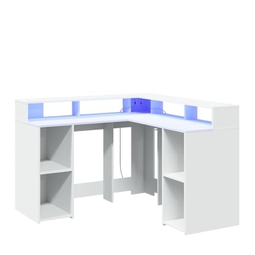 ULUYYUC Konferenztisch Gaming Tisch Couchtisch Beistelltisch Couch - LED-Schreibtisch Weiß 130x130x91 cm Holzwerkstoff für Wohnzimmer Jugendzimmer Büro Balkon von ULUYYUC
