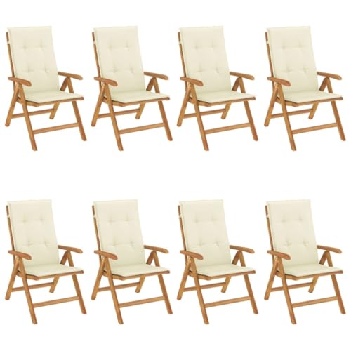 ULUYYUC Küchenstühle Campingstuhl Loungesessel Barhocker - Gartenstühle mit Auflagen 8 STK. Massivholz Teak für Campingplatz Balkon Sauna Garten von ULUYYUC