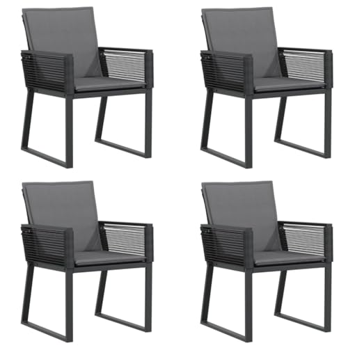 ULUYYUC Küchenstühle Gartenstuhl Gartenmöbel Barhocker - Gartenstühle mit Kissen 4 STK. Schwarz Poly Rattan für Sauna Garten Wohnzimmer Esszimmer von ULUYYUC