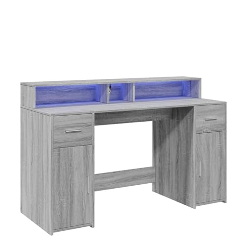 ULUYYUC Küchentisch Schminktisch Bartisch Beistelltisch Couch - LED-Schreibtisch Grau Sonoma 140x55x91 cm Holzwerkstoff für Jugendzimmer Balkon Wohnzimmer Küche von ULUYYUC