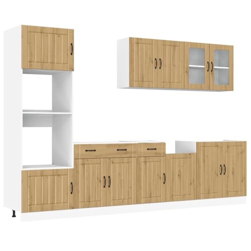 ULUYYUC Küchenunterschränke Apothekerschrank Küche Buffetschrank Anrichte - 7-TLG. Küchenschrank-Set Kalmar Artisan-Eiche Holzwerkstoff für Wohnzimmer Arbeitszimmer Küche Werkstatt von ULUYYUC