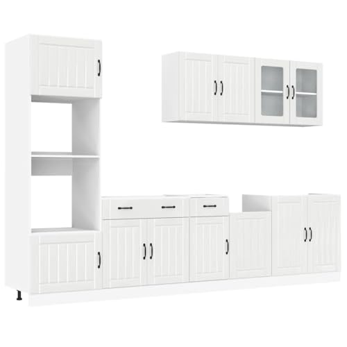 ULUYYUC Küchenunterschränke Apothekerschrank Küche Buffetschrank Anrichte - 7-TLG. Küchenschrank-Set Kalmar Hochglanz-Weiß Holzwerkstoff für Wohnzimmer Arbeitszimmer Küche Werkstatt von ULUYYUC