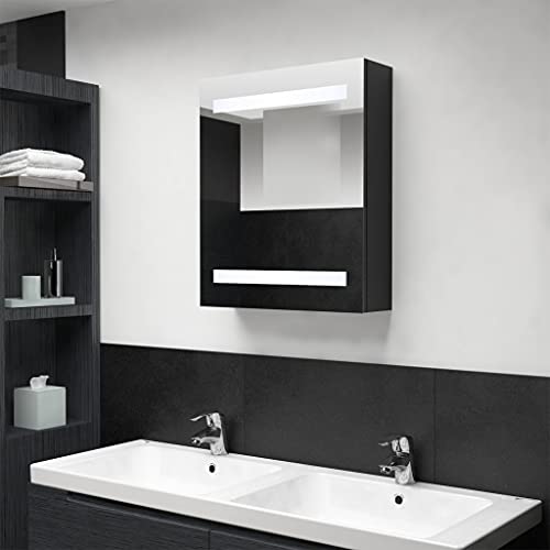 ULUYYUC LED Badezimmerschrank Schwarz 50x14x60 cm Modernes MDF Melamin Highboard mit 3 Böden sanftem Pufferscharnier und USB 5V Lichtleiste für Badezimmer Schlafzimmer und Flur von ULUYYUC