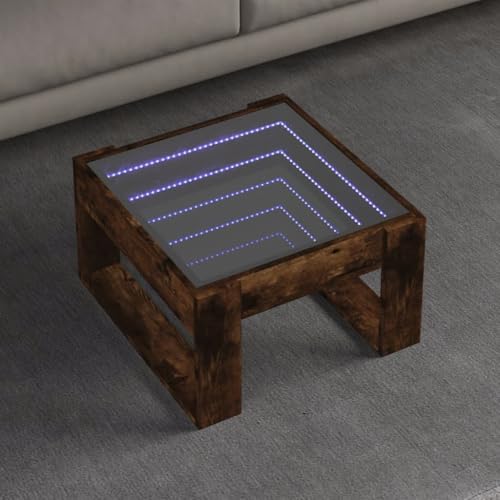 ULUYYUC LED Couchtisch mit Infinity-Spiegel Räuchereiche 50x53x30 cm - Beistelltisch mit RGB-Beleuchtung für Wohnzimmer von ULUYYUC