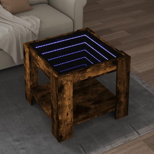 ULUYYUC LED Couchtisch mit Infinity Spiegel Räuchereiche 53x53x45 cm Holzwerkstoff für Wohnzimmer und Schlafzimmer Robust und langlebig mit RGB Beleuchtung von ULUYYUC