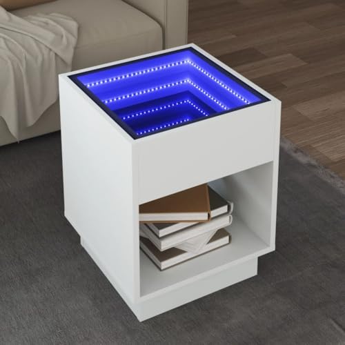 ULUYYUC LED Infinity Spiegel Couchtisch Weiß 40x40x50 cm Holzwerkstoff Beistelltisch mit RGB Beleuchtung für Wohnzimmer Schlafzimmer ULUYYUC LED Infinity Spiegel Couchtisch Weiß 40x40x50 cm Holzwerkstoff Beistelltisch mit RGB Beleuchtung für Wohnzimmer Schlafzimmer von ULUYYUC