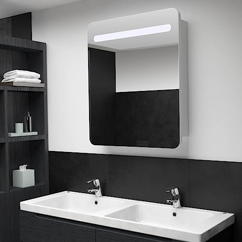 ULUYYUC LED Spiegelschrank 68x9x80 cm Weiß Silbern MDF mit Melamin Badezimmerschrank Modernes Design mit 2 Einlegeböden und USB Anschluss für Bad Gäste WC und Schlafzimmer von ULUYYUC
