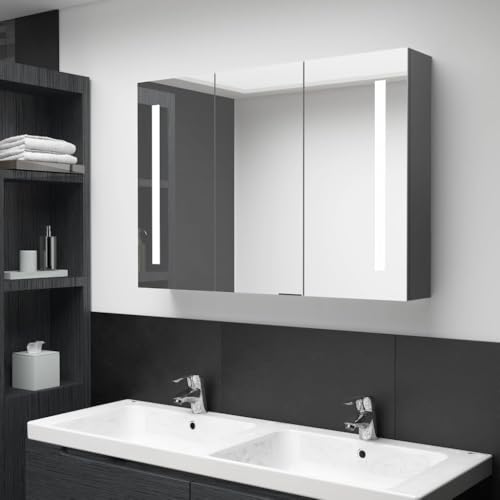 ULUYYUC LED Spiegelschrank 89x14x62 cm Grau MDF Melamin Badmöbel mit 2 LED Leisten und 3 Türen Modernes Design für Badezimmer Flur und Schlafzimmer ULUYYUC LED Spiegelschrank 89x14x62 cm Grau MDF Melamin Badmöbel mit 2 LED Leisten und 3 Türen Modernes Design für Badezimmer Flur und Schlafzimmer von ULUYYUC