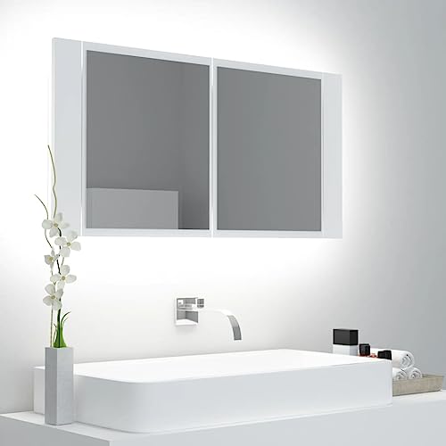 ULUYYUC LED Spiegelschrank Bad 90x12x45 cm Weiß Acryl RGB Beleuchtung Modernes Design für Badezimmer Gäste WC und kleine Nischen ULUYYUC LED Spiegelschrank Bad 90x12x45 cm Weiß Acryl RGB Beleuchtung Modernes Design für Badezimmer Gäste WC und kleine Nischen von ULUYYUC